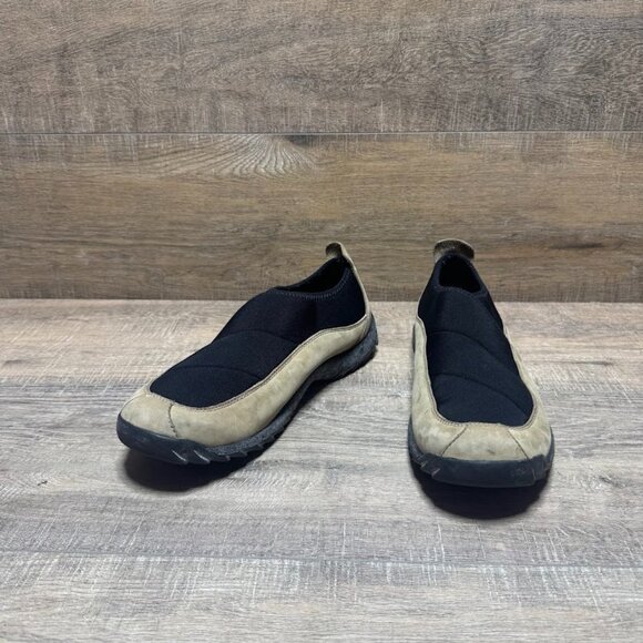 Simple Vintage Tan Leather Trimmed Slip On Shoes Women's Size 10 - Picture 1 of 8